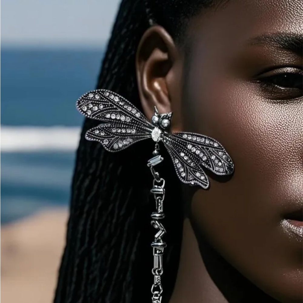 Elegant Silver Dragonfly Earrings